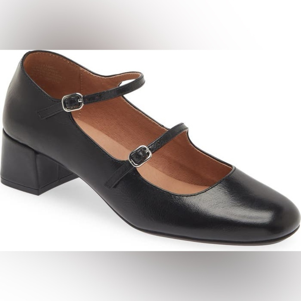 Madewell Nettie Heeled Mary Jane in Black Leather sz 7.5 Women